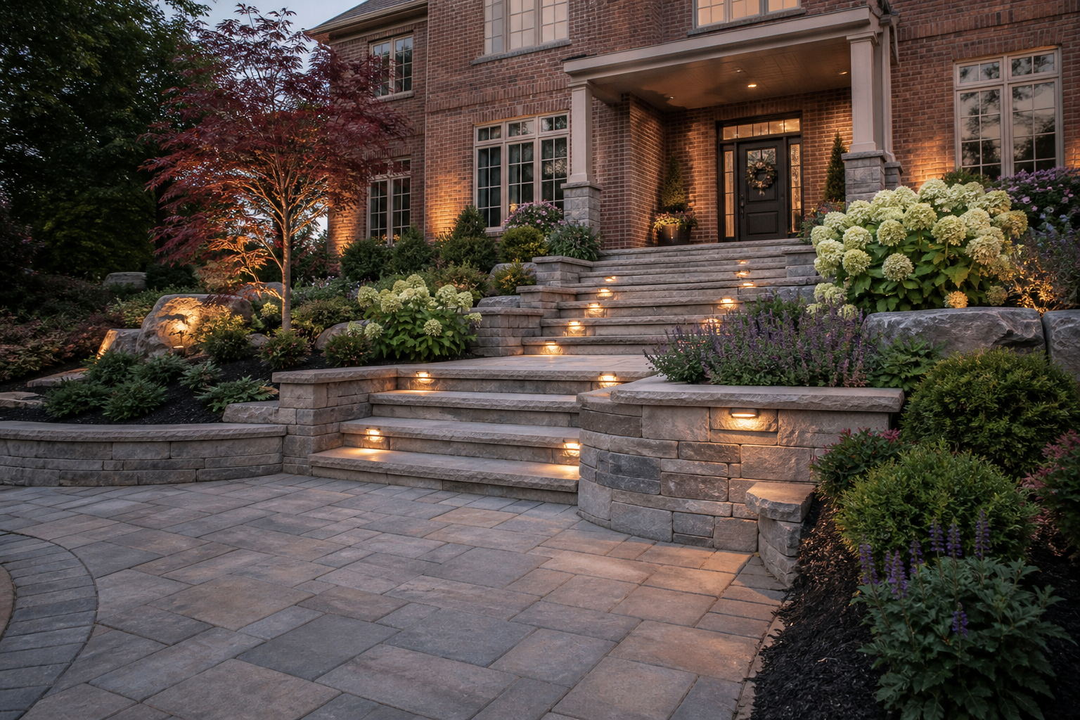 Complete front entrance with steps, walls and planting
