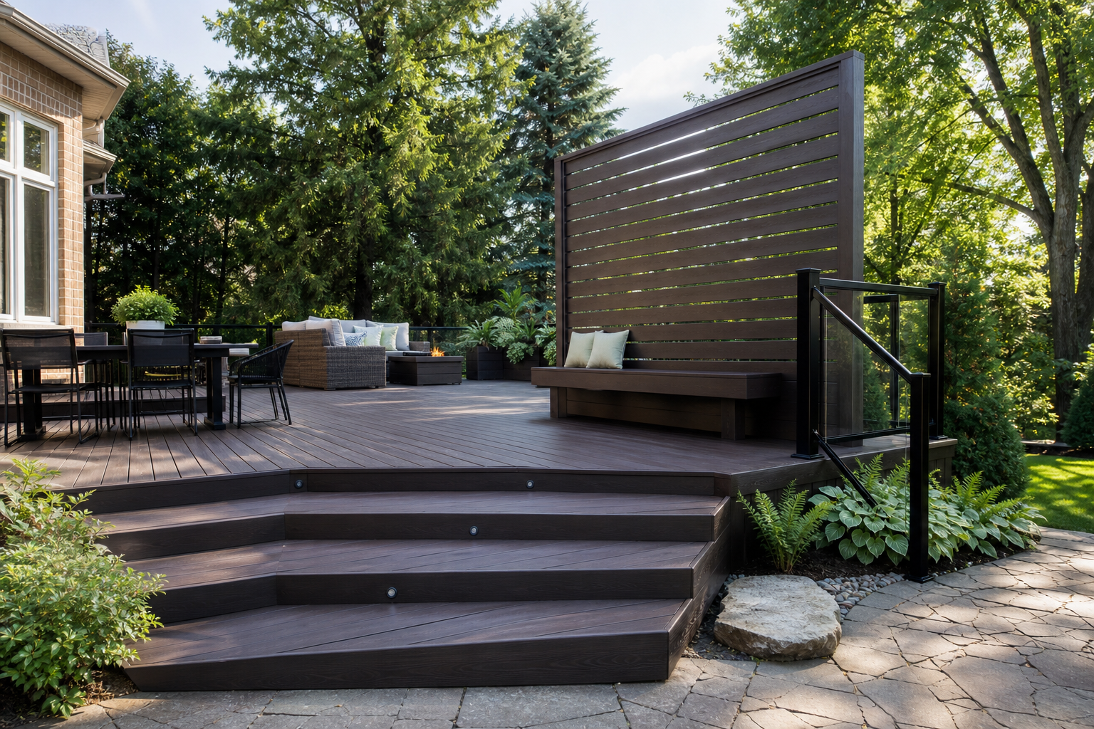 PVC deck with black aluminum railing