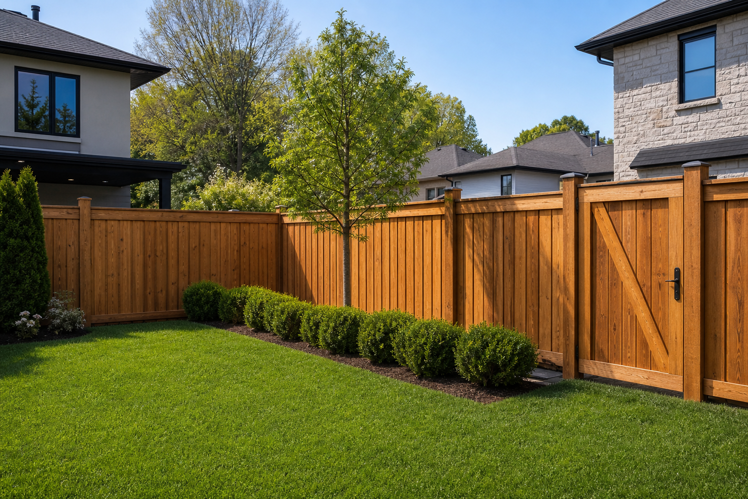 Cedar privacy fence with matching backyard gate