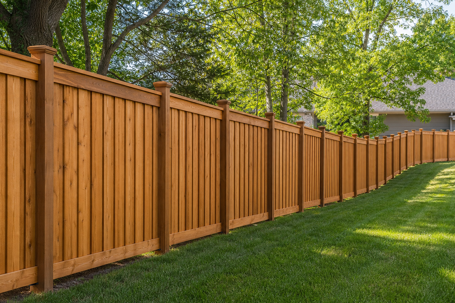 Classic cedar fence following a sloped property line
