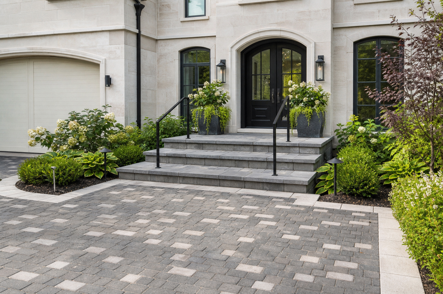 Completed stone entrance steps with matching interlock walkway