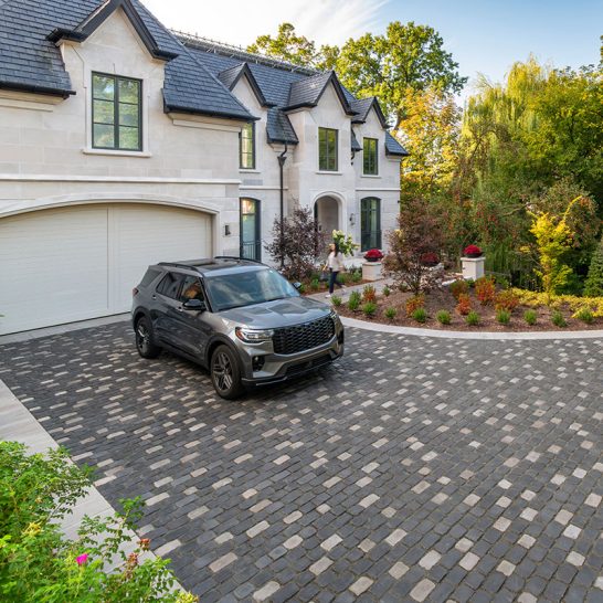 Detailed interlock driveway paving surface